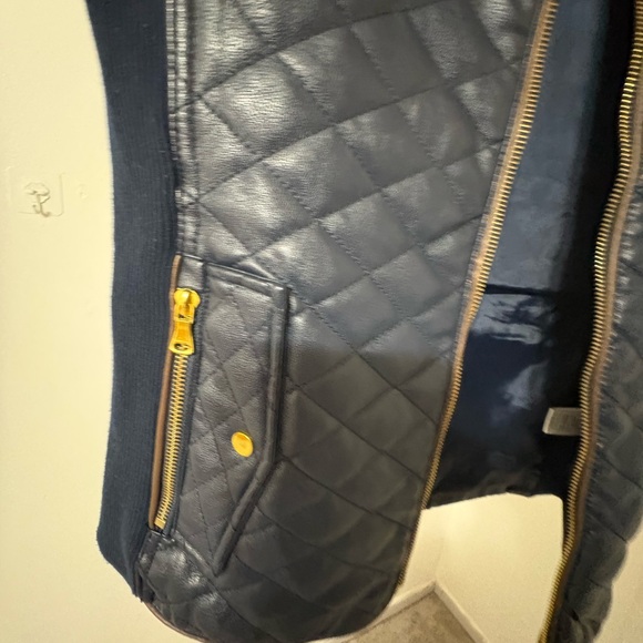 Fate Navy and Brown leather Quilted Vest - Picture 2 of 12